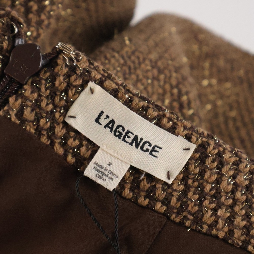L'AGENCE Mini Skirt Zonder Button Hot Fudge Cinnamon 2 Cotton Tweed NWT $300 - Picture 6 of 7